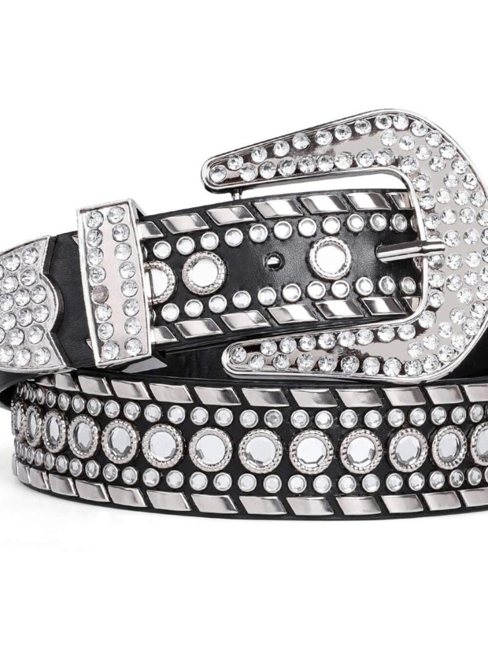 Men Women's Rhinestone Bling Studded 1.5" Leather Belts for Jeans Pants with